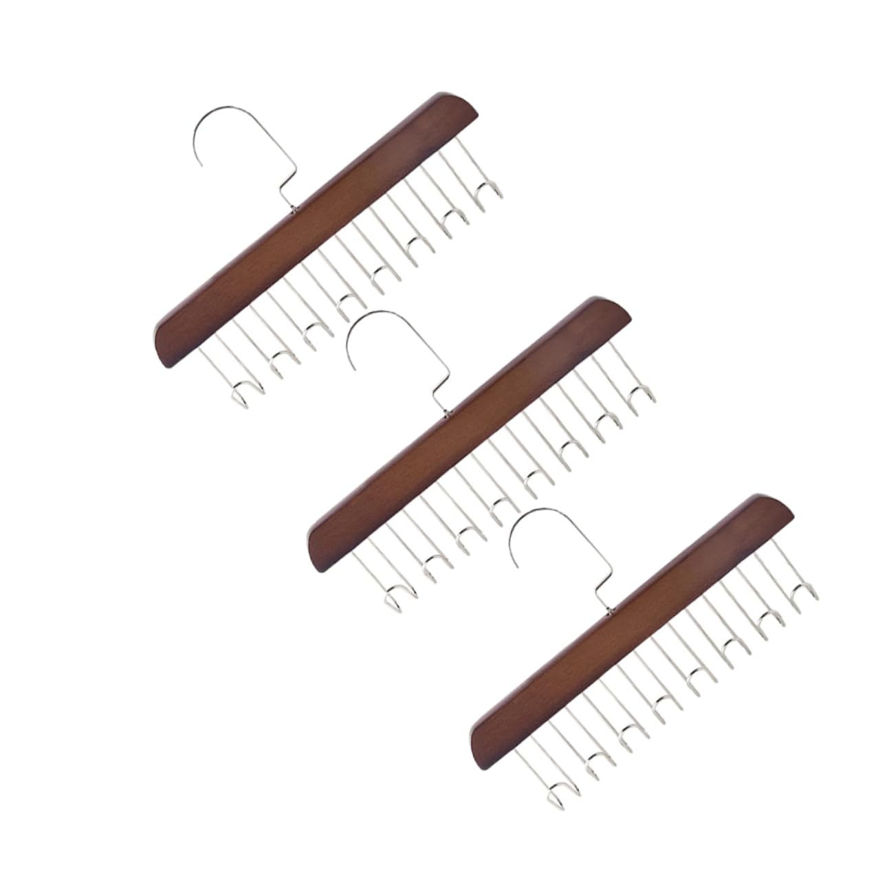 OFFSCH 3pcs Vintage Color Multipurpose Closet Hanger with Hooks Space Saving Tie and Belt Organizer for Wardrobe Stylish Wooden Hanger for Scarves and Tank Tops