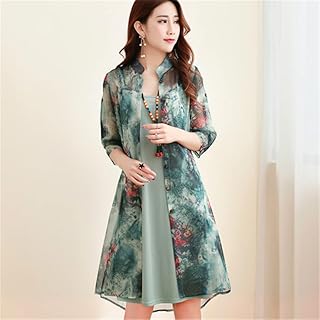 Ladies Summer Dress Chiffon Floral Silk Dress Bohemian Sundress Casual Beach Dress