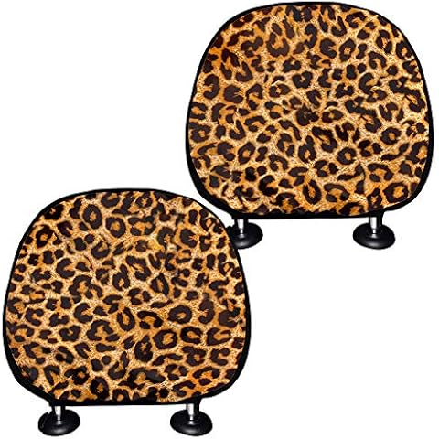 Daulesho Stylish Leopard Print Auto Car Seat Headrest Cover,2pc Front/Back Headrest Cover Protection Sleeves Anti-Scratch Dustproof, Car Interior Decoration Cover