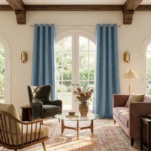 Image of NICETOWN Linen Blackout Stone Blue Curtains for Bedroom, 2 Panels, W52xL84