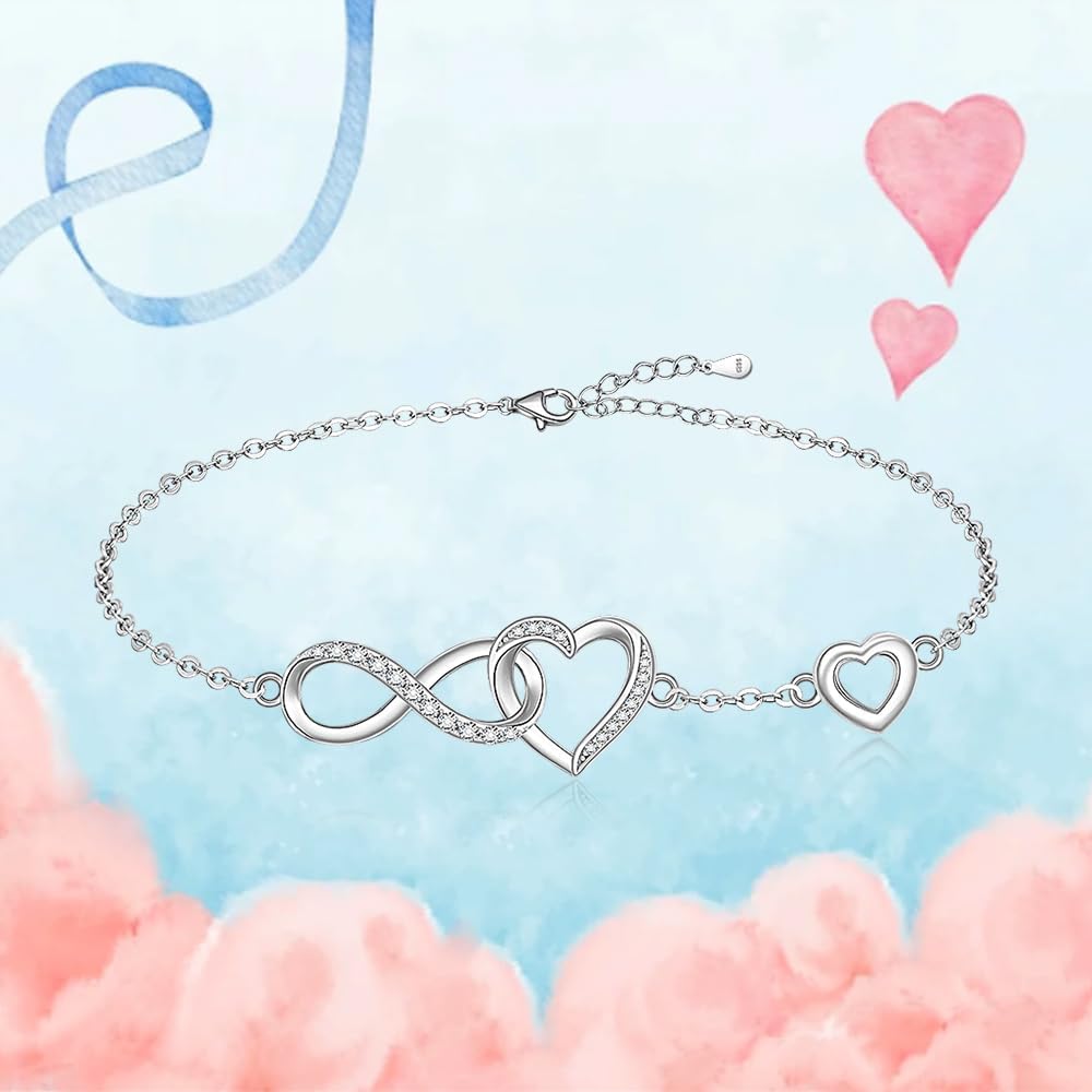 Fenthring Infinity Bracelet Heart Bracelets for Women Sterling Silver 925 Adjustable Infinity Heart Jewelry for Birthday - Image 6