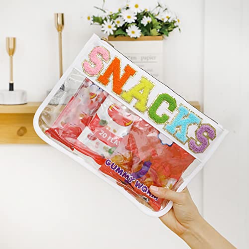 Dyshayen Chenille Letter Clear Zipper Pouch For Travel,Nylon Clear Cosmetic Bag,Makeup Travel Bag For Women (White-Snacks) #TOP4