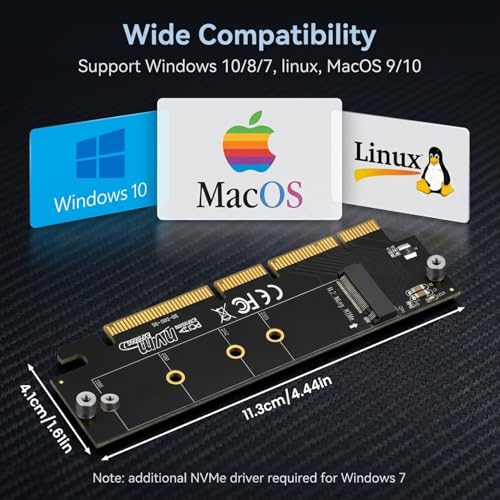 Image of Verilux PCIe 4.0 M.2 NVMe Adapter 64Gbps with Heat Sink for NVMe AHCI SSD 2280 2260 2242 2230 Compatible with PCIe X16