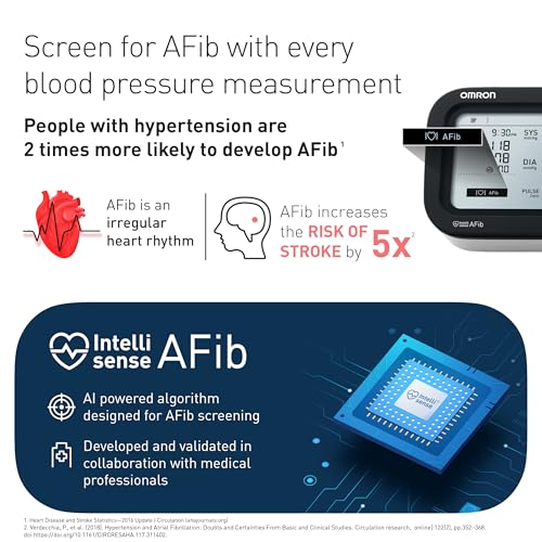 Image of Omron Smart BP Monitor, Clinically Validated with AFib Detection & Bluetooth, Dual Display, Fully Automatic Upper Arm Blood Pressure Monitor with IntelliWrap Cuff (HEM-7383T1)