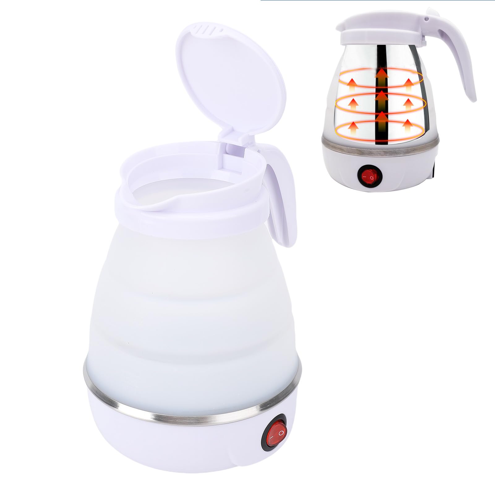 Asixxsix 600W Travel Foldable Electric Kettle, 600ml Silicone Collapsible Hot Water Boiler Tea Pot with Auto Shut Off & Separable Power Cord, 6 Minutes Fast Boiling (US Plug)