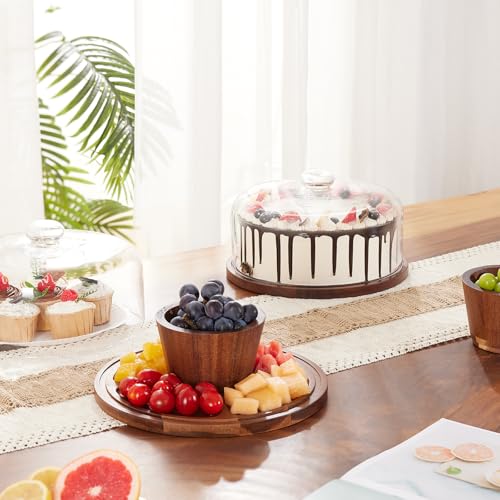 Wooden Cake Stand with Lid, Acacia Cake Stand with Glass Dome, 11-Inch Versatile Dessert Stand with Strong Magnetic Pedestal, Cake Holder for Birthday/Kitchen/Party/Charcuterie - Image 7