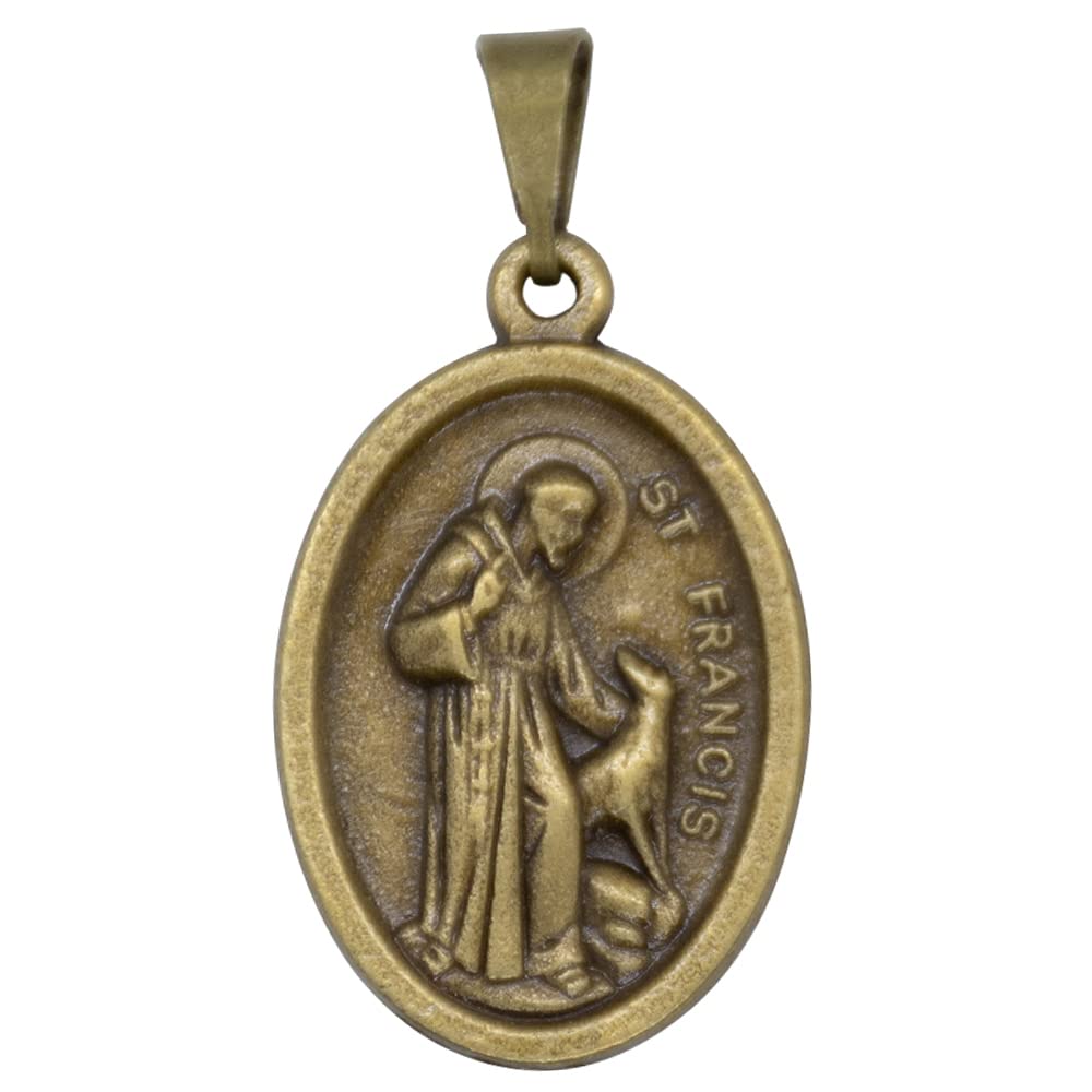 VILLAGE GIFT IMPORTERSSaint Francis and Saint Anthony Medal Pendant | Patron Saint of Animals | Patron Saint of Lost Items | Great Catholic Gift for First Communion and Confirmation | Gold-Tone Antique Finish