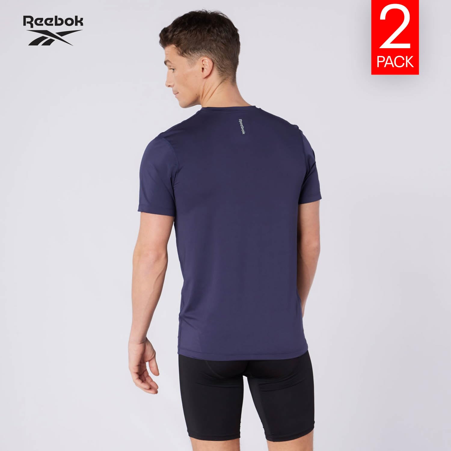 Reebok Clancy Performance męskie koszulki – zestaw 2 sztuk, dopasowane koszulki męskie, opakowanie zbiorcze, odprowadzające wilgoć i lekkie.