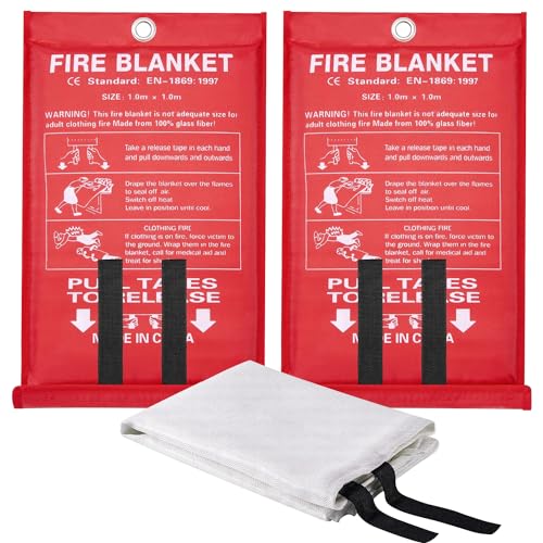 BXFRAE Emergency Fire Blanket - 2 Pack, Fire Suppression Blanket for Home and Kitchen, 40” x 40”, Fiberglass Fire Blanket (2)