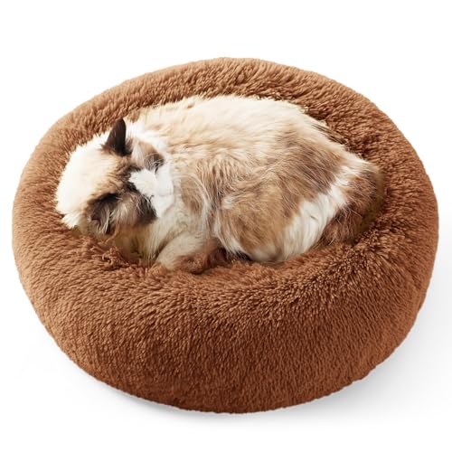 猫 ベッド 犬 ベッド ペットベッド 丸型 もふもふ クッション 滑り止め加工 洗濯可能 ふわふわ 猫用ベッド 犬用/猫用 ぐっすり眠る ペット用品 (50L x 50W x 15H cm, XS)