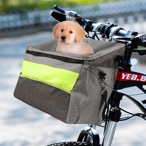 Dog Bike Basket Expandable Soft-Sided Pet Carrier Backpack, Featuring for Small Dogs, Cats, and Puppies - Grey.