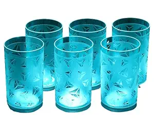 Finner 6 Pcs Prism Unbreakable Transparent BPA Free Food Grade Plastic Fiber Drinking Water Glass Set, Juice Glass, Cocktail, Lassi, Soda, Milkshake, Beer Glass, Wine Glass Set -(Sky Blue)