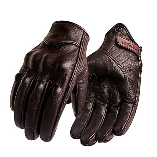 YUCHUANGYE Guantes Moto Guantes de Moto Cuero Tacto Hombres Marrón Deportes al Aire Libre Ciclismo Guante Moto Racing Guantes De Moto(Non-Perforated Brown,S)