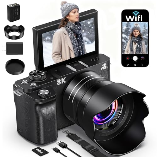 8K Digital Camera, 88MP Cameras for Photography, WiFi Vlogging Camera for YouTube with 3' 180° Flip...