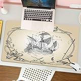 QRFASFZO Großer Mauspad - 80x30cm Gaming-Mauspad mit genähten Kanten, Nicht rutschender Unterlage,Gezeichnete Maritime Geschichte: EIN altes Segelboot, umgeben von nautisch,Schreibtischmatte und Maus