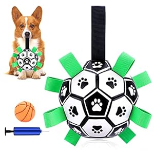 MYPIN Hundefußball mit Haltegriffen, interaktives Hundespielzeug für Tauziehen, Hundeschleppspielzeug, Hundewasserspielzeug, haltbare Hundebälle für kleine und mittlere Hunde