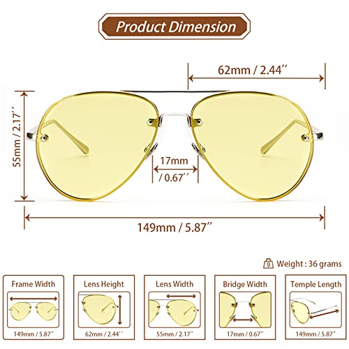 Image of Xpectrum Classic Double Bridge Metal Aviator Sunglasses for Women Men Trendy Retro UV400 Rimless Sun Glasses