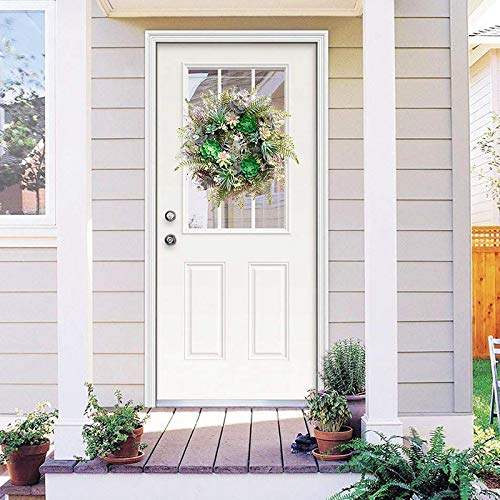 Ansuma 22 Inch Artificial Succulent Wreath For Front Door, Fern Plants Wreath For Spring Summer And All Seasons, Greenery Floral Wreath For Indoor And Outdoor Use #TOP2