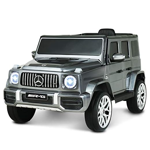 Uenjoy 12V Licensed Mercedes-Benz G63 Kids Ride On Car Electric Cars Motorized Vehicles for Girls,Boys, with Remote Control, Music, Horn, Spring Suspension, Safety Lock, LED Light,AUX, Silver Gray