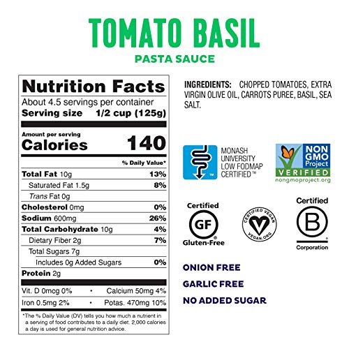 Fody Foods Pasta Sauce | Tomato Basil Sauce | Low FODMAP Certified | Gut Friendly No Onion No Garlic | IBS Friendly Kitchen Staple | Gluten Free Lactose Free Non GMO - Thumbnail 4