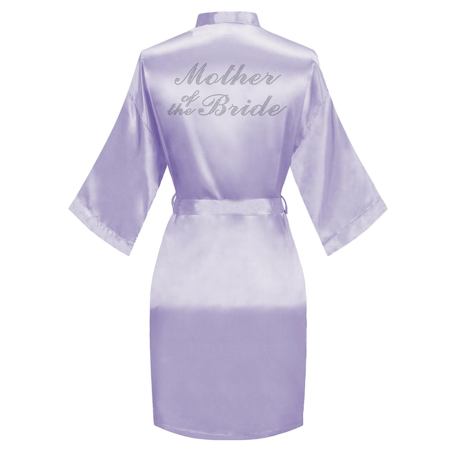 Women's Satin Robe Bride Bridesmaid Short Kimono Robes with Silver Rhinestones for Wedding Party Getting Ready