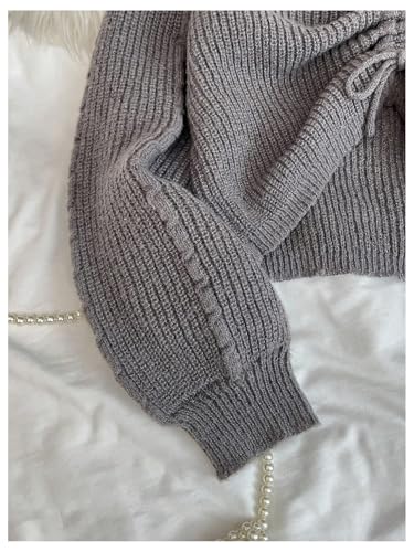 SweatyRocks Girl's V Neck Cropped Sweater Ruched Drawstring Long Sleeve Knit Pullover Tops4