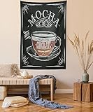 Lunarable Coffee Tapestry Twin Size, Mocha Cup Hot Chocolate Espresso Old Fashioned Italian Chalkboard Design, Wall Hanging Bedspread Bed Cover Wall Decor, Twin Size, Grey Black