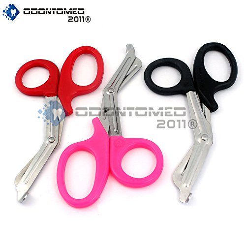OdontoMed2011 New Premium Grade Set of 3 PCS (Pink, RED, Black) Paramedic Utility Bandage Trauma EMT EMS Shears Scissors 5.5 INCH Stainless Steel, Quality Shears