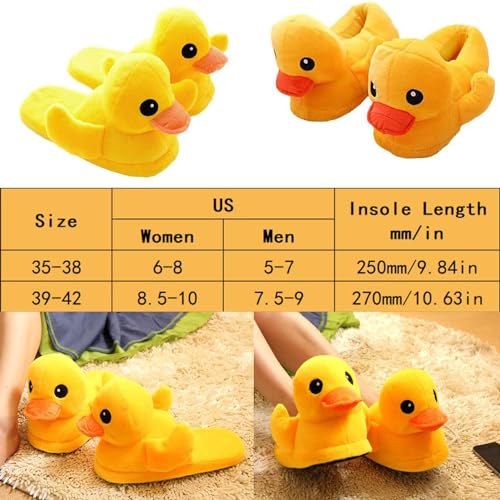 Duck Slippers Rubber Duck Slippers Yellow Duck Slippers Fuzzy Duck Slippers Cute Plush Warm Slippers Non-Slip Animal Slippers Shoes for Women Men (6-8 Women/5-7 Men, B)2