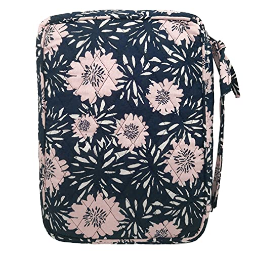 Image of DIWI Quilted Bible Cover Extra Large Sizes 11.25 X 8.25 X 2.75 Inches Good Book Case (XL, C1 Navy Pink)
