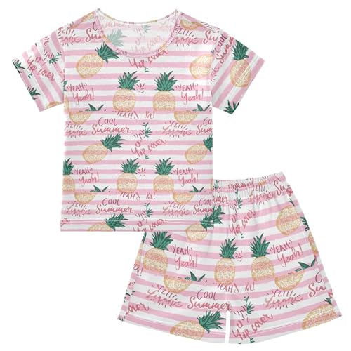 Pineapple Fruit Stripe Pajama Set Pajamas Sleepwear Nightwear Loungewear Clothes Set B04043163