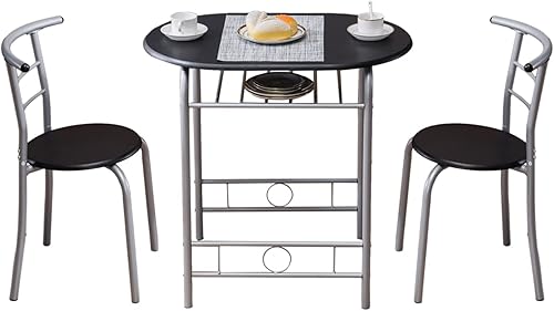 Juego de mesa de comedor de 3 piezas, juego de mesa de desayuno de cocina pequeña, mesa de madera y 2 sillas con marco de metal, juego de comedor