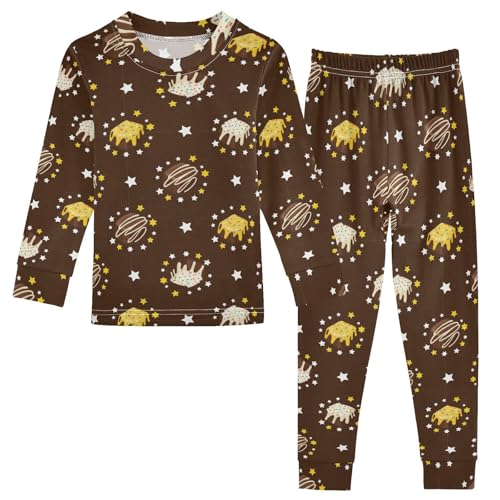 Pajama Sets Long Sleeve Cake Stars Chocolate Background Soft Comfy Sleepwear 2 Piece PJS 3-8T