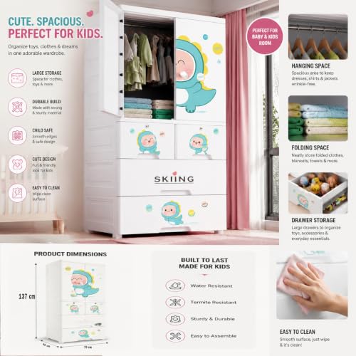 Image of LERIMO Plastic Wardrobe for Clothes | Portable Foldable Wardrobe Almirah for Bedroom | Kids & Baby Clothes Storage Cupboard | Collapsible Plastic Storage Cabinet | Almirah for Kids Clothes