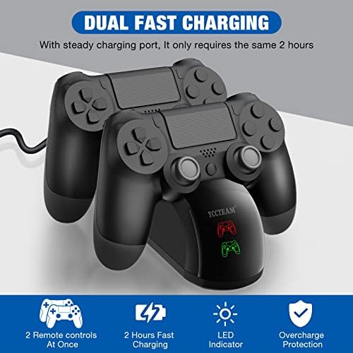 PS4 Controller Charger, Fast Dual USB PS4 Controller Charging Station PS4 / PS4 Slim / PS4 Pro Charging Dock Stand Station 4 Thumb Grips
