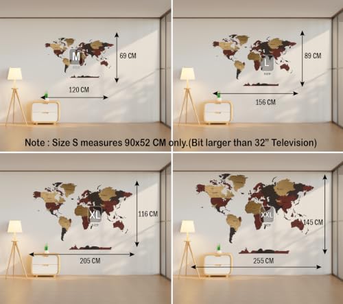 Image of Elk 3D Wooden World Map Wall Decor, Size L 156x89 CM