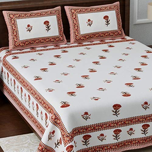 Image of LIVING ROOTS Pure Cotton 180 TC King Size 1 Piece Double Bedsheet with 2 Pillow Covers | King Size 8 feet x 8 feet (Red Roses)