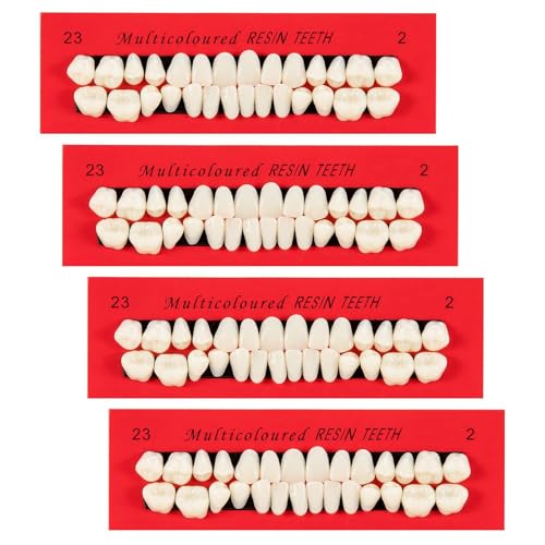 4 Juegos Dientes Falsos de Resina Acrílica Dientes, Dentadura Postiza de Resina Sintética, Dentadura Postiza para reemplazo DIY, Halloween Suministros para dentistas, 112 Piezas, 23 A2