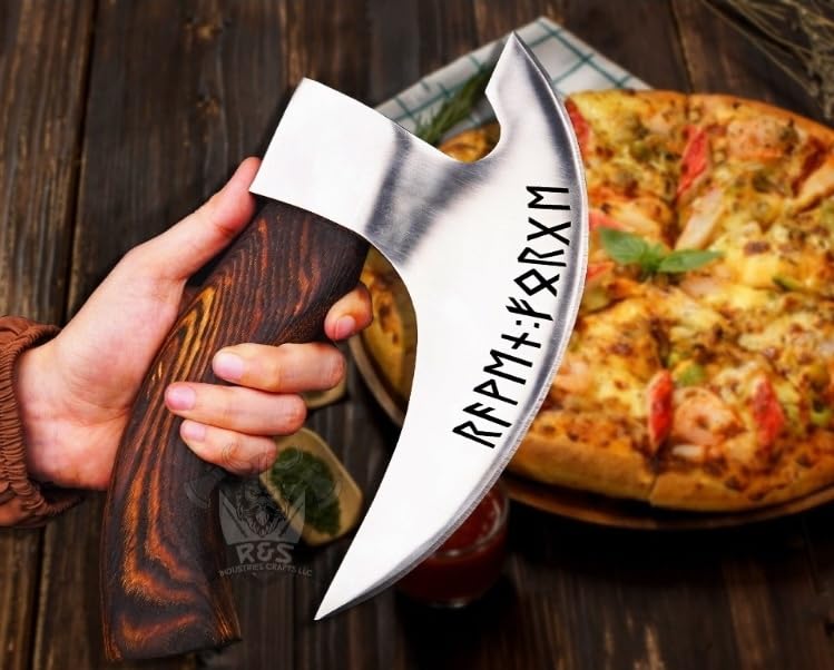 The Original custom Hand forged pizza Axe | Viking pizza cutter axe | Viking Camping Axe with Sheath | Best Birthday & Anniversary For Him