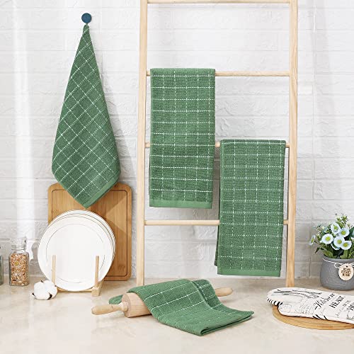 Image of Homaxy 100% Cotton Terry Kitchen Towels, 6 Pack, Grass Green