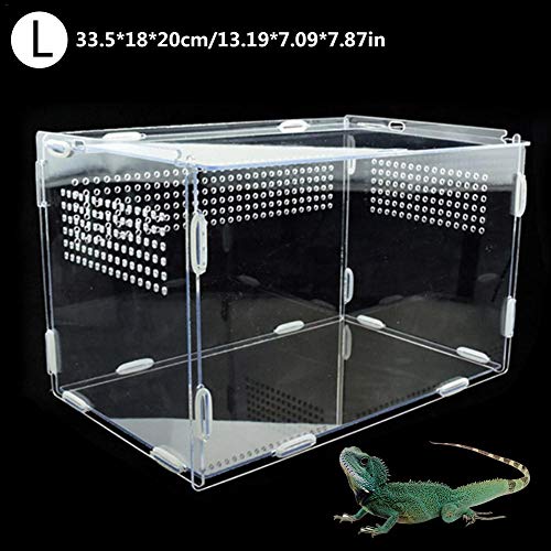 Cuffslee Insectenvoerdoos, 33,5 x 18 x 20 cm, acryl-reptielen, voedingsbox insectenspinnen, acryl-kweektank, glazen container voor mini-dierenhuizen - Afbeelding 3