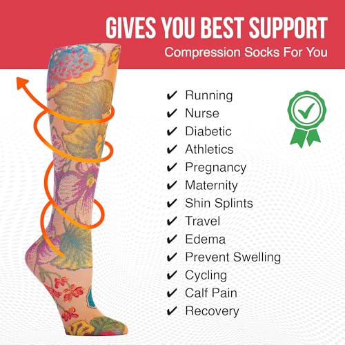 Image of Celeste Stein Therapeutic Graduated Women Compression Socks, Diabetic Socks For Womens, 8-15 mmHg For Regular Calf