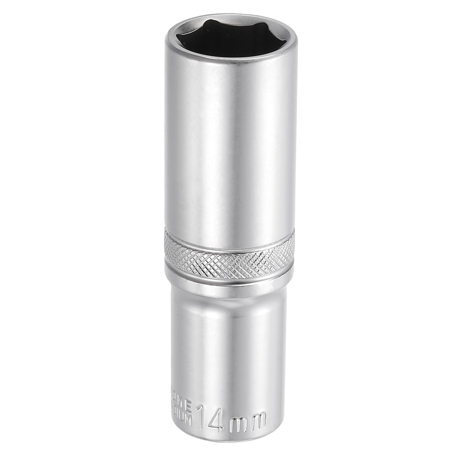 sourcing map 6 Points Deep Socket 3/8" Drive 14mm Deep Metric CR-V Steel Polished Nickel Plating Impact Sockets 64mm / 2.5" Long Flip Sleeve Tool for Home Auto Nuts Bolts Repair
