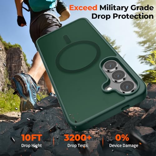 Image of SUPFINE Magnetic for Samsung Galaxy S24 Plus Case / S25 Plus Case with Screen Protector, (Built-in Magnets) (Military Grade Drop Protection) Slim Translucent Shockproof Phone Case,Forest Green