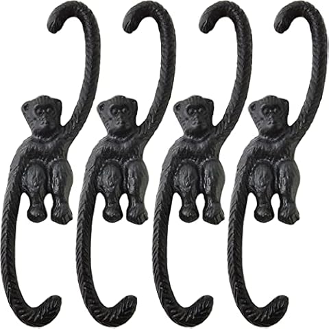 NSBELL 4PCS Heavy Duty Cast Iron S Monkey Hooks - 8 Inch Decorative Metal Plant Hooks Hangers S Shaped Bracket for Garden Hanging Planters Pots Wind Chimes Basket Indoor Outdoor Home Decor Hooks Cover