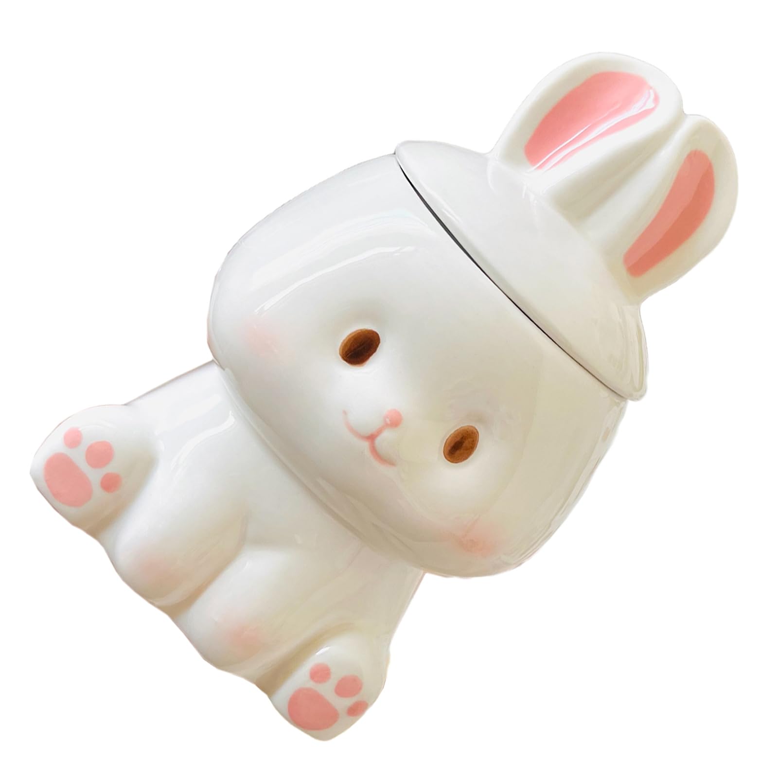 ZEPFJHE 350ml Ceramic Coffee Cup with Easter Rabbits Ears Lid Insulated Drinking Mug Perfect for Seasonal Decoration Holiday Themed Coffee Cup