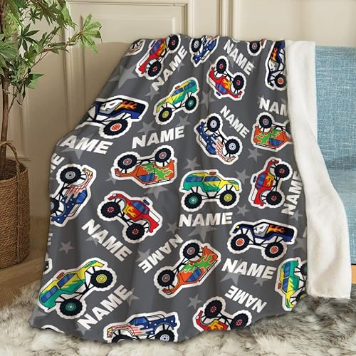 Ottoy Mon-Ster Truck Personalized Baby Blanket Gifts for Boys Mon-Ster Truck Custom Name Blanket Super Soft Lightweight Blankets Air-Conditioning Quilts Chirstmas Gifts Decor 50