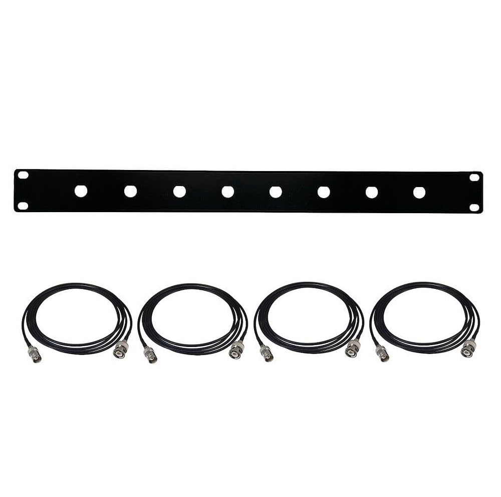 Generic 19inch Antenna Re-Location Rack Mount Kit 1U Front Panel 8 Hole Ports w/ 4 Cables, Black, BL-9009-4