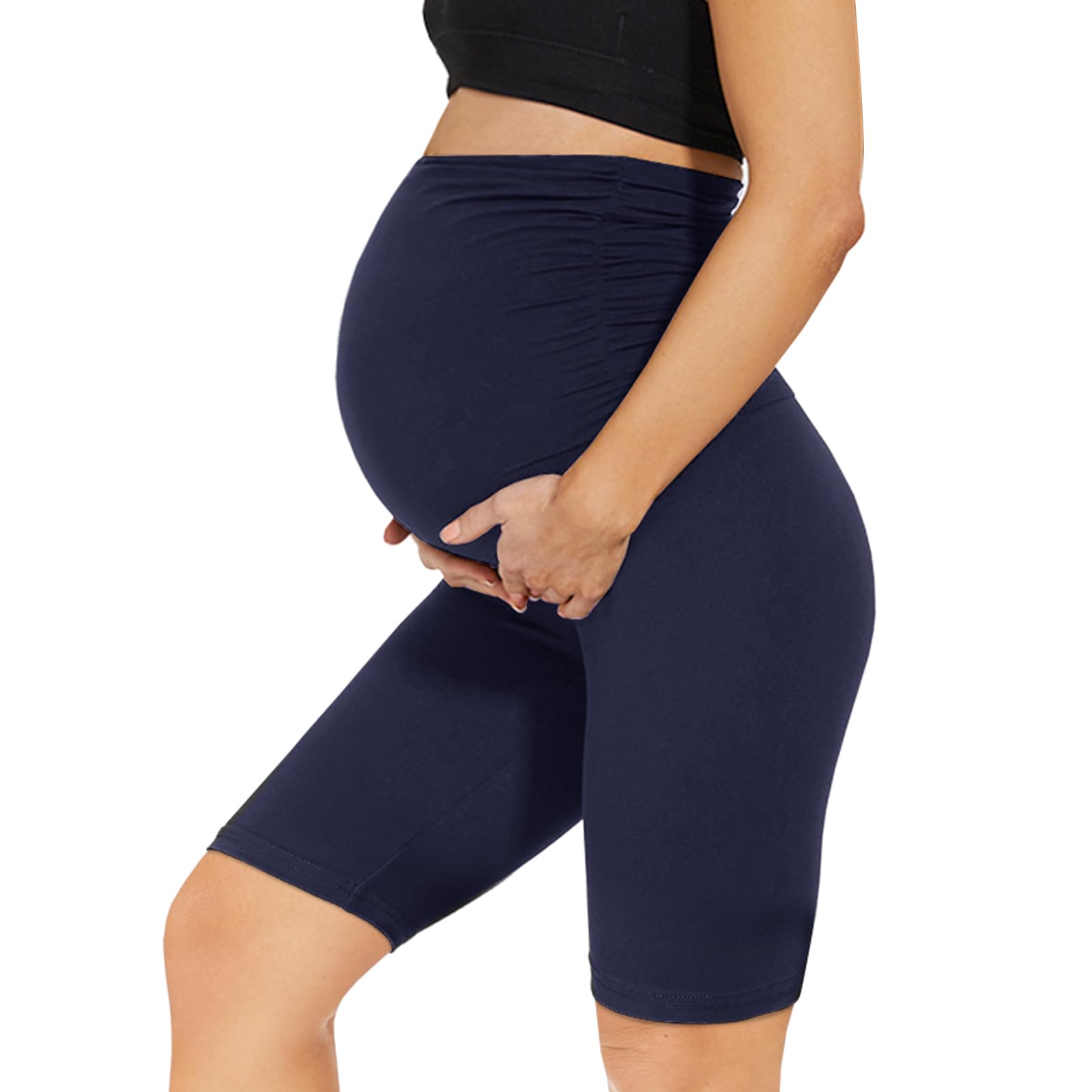 AMIYOYO Legginsy ciążowe, krótkie, moda ciążowa, spodnie ciążowe, letnie dla kobiet w ciąży, z wysokim stanem, nieprzejrzyste, elastyczne, damskie legginsy ciążowe