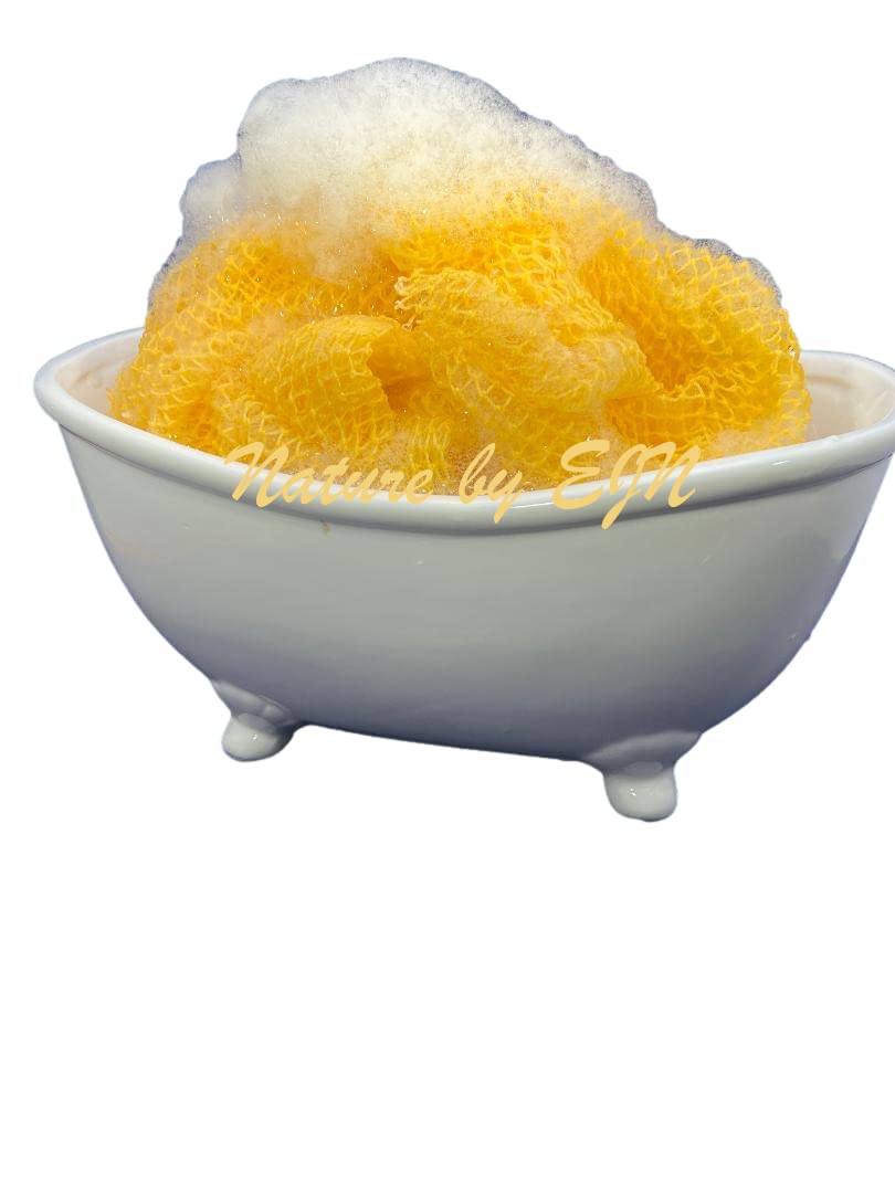 Net Bath Sponge, Customized N1 Weave, Long, Skin Exfoliation, African, Ghana, Porous, Stretches Horizontally to Approximately 49" (Golden Apricot)